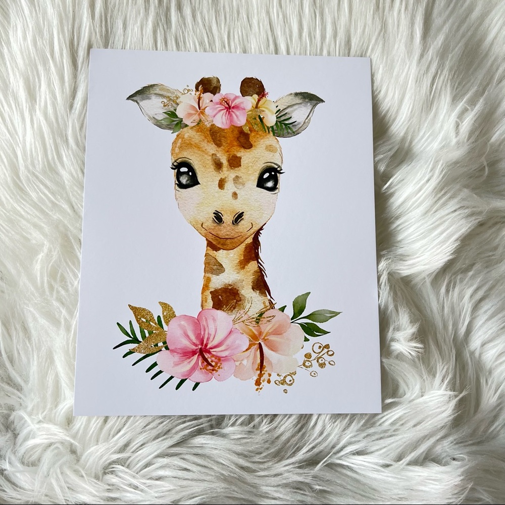 Cute Floral Giraffe Watercolor Wall Art Print Poster Unframed - Picture 15 of 15